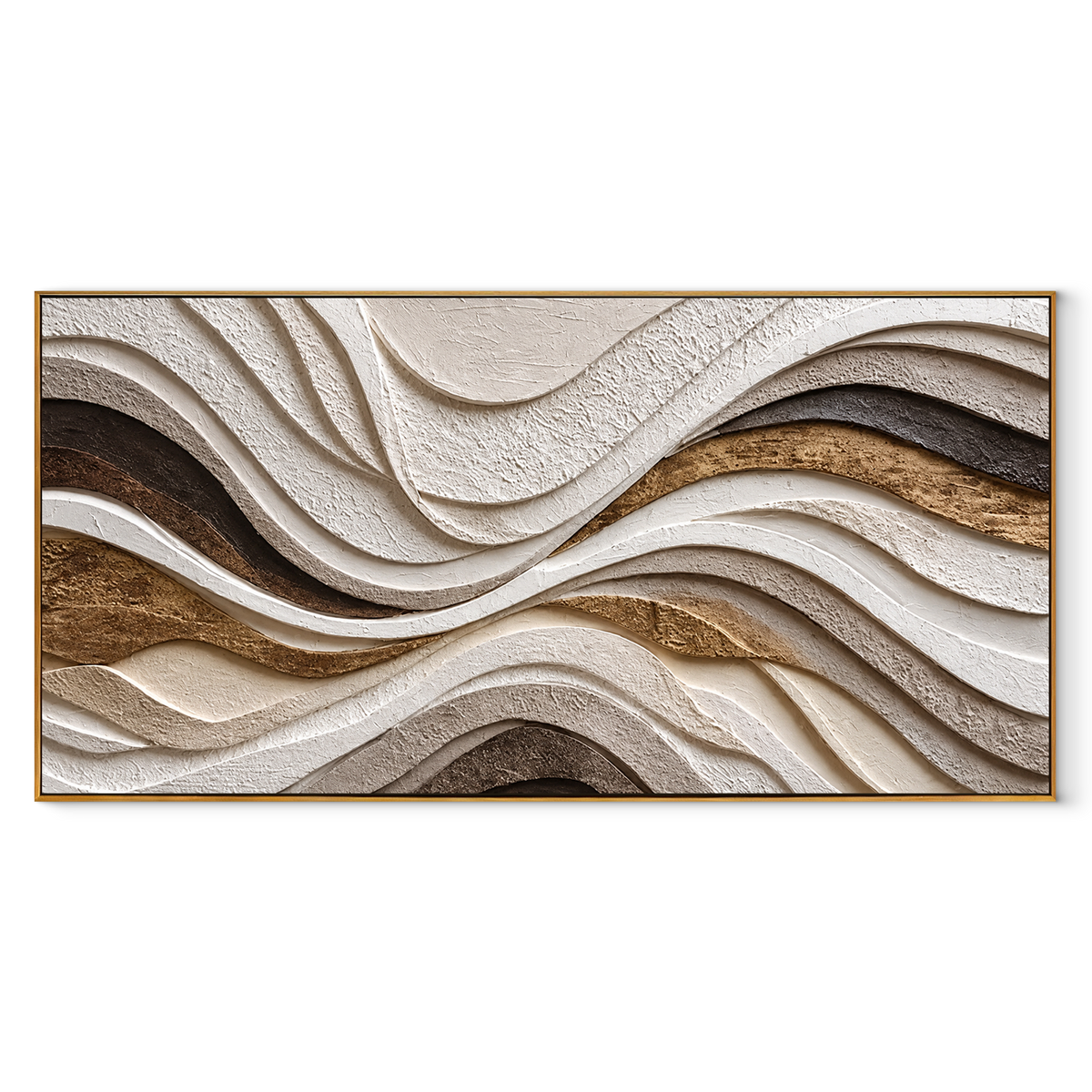 Earth Ribbons Interlace panoramic canvas artwork in a wood frame on white