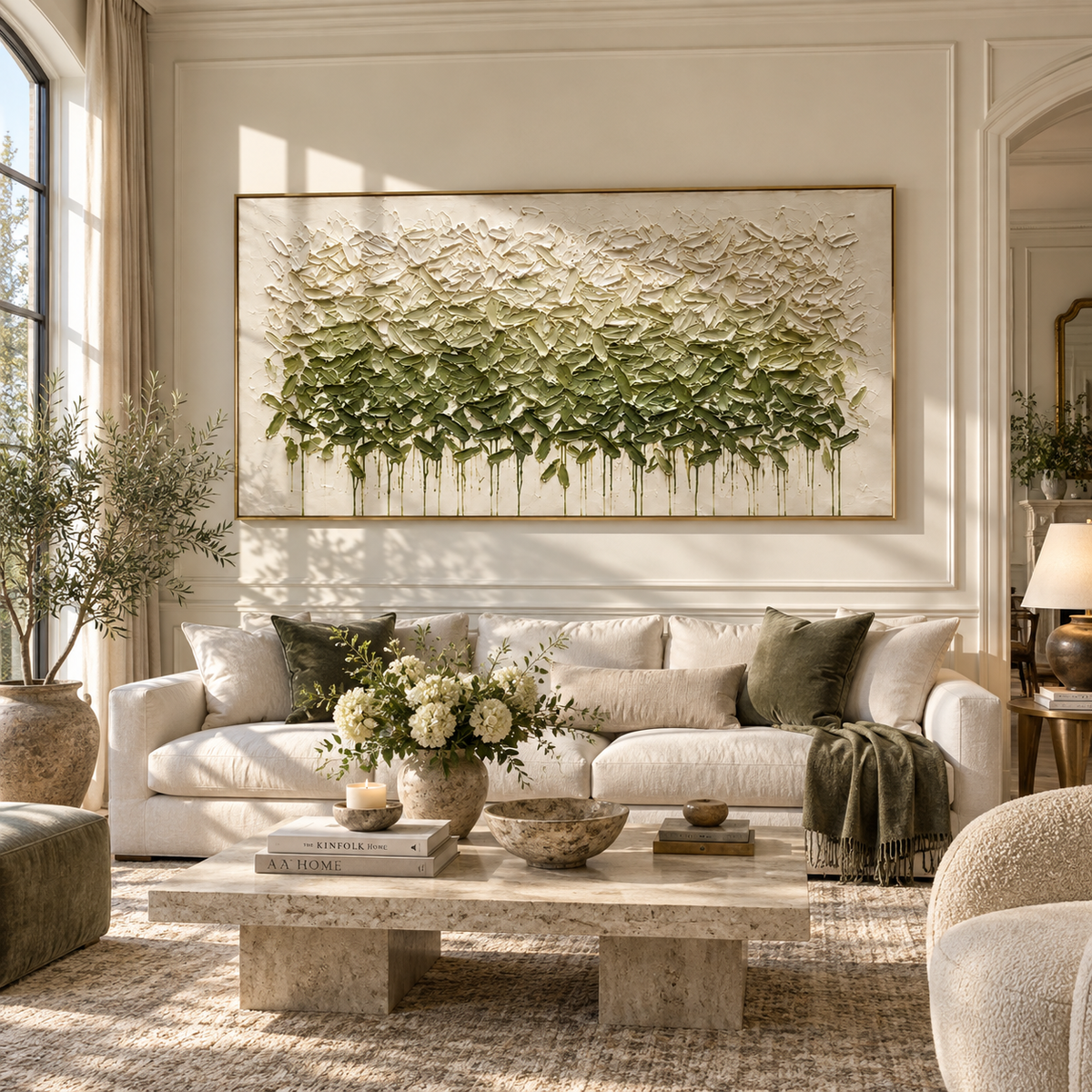 Forest Canopy Drips wide painting styled as a refined focal point