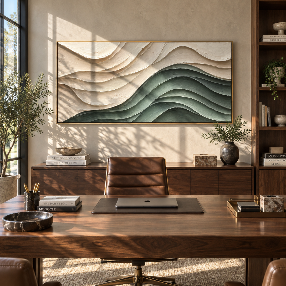 Sage Layers Under Ivory presented in an alternate room setting