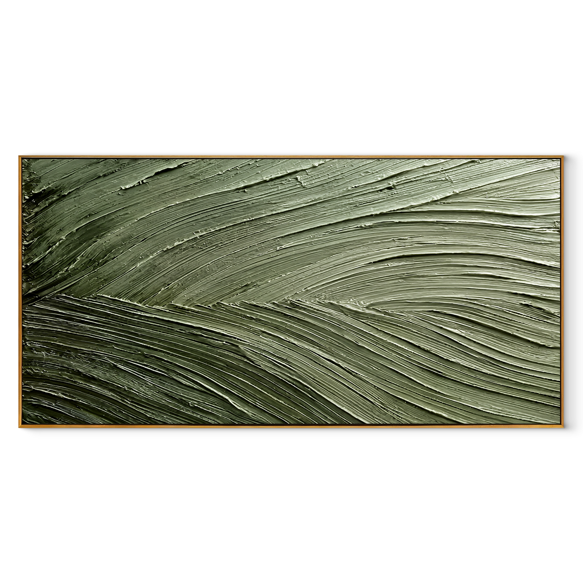 Olive Wind Lines panoramic canvas artwork in a wood frame on white