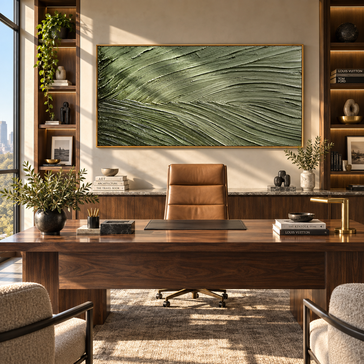 Olive Wind Lines displayed with natural materials and modern decor