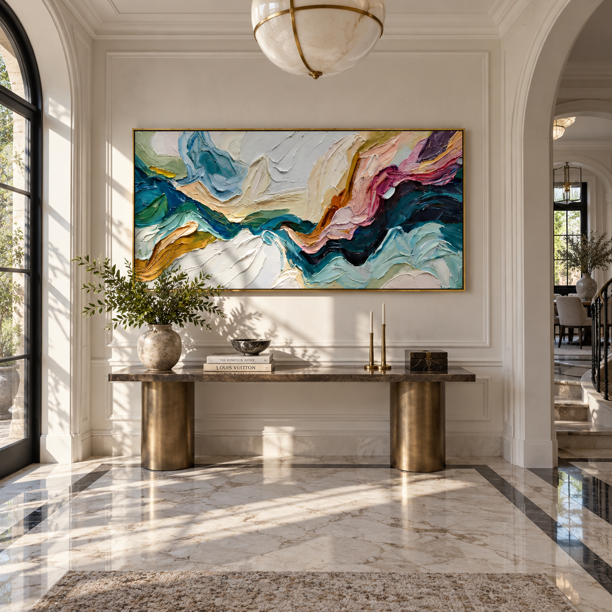 Color Cliffs Gather Light colorful mountain relief abstract painting displayed in a modern interior