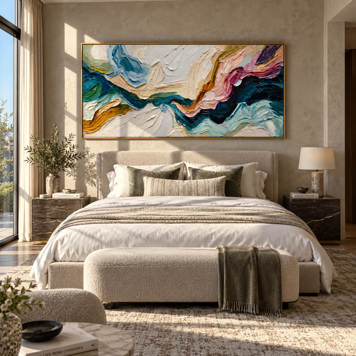 Color Cliffs Gather Light displayed with natural materials and modern decor