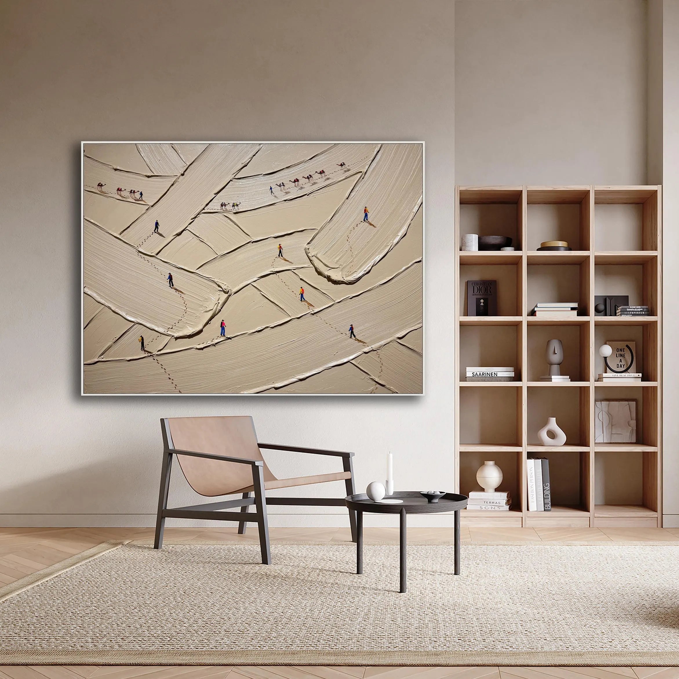 Urban Pathways – Hand-Painted Oatmeal Wide Brushstroke Plaster Relief Texture Painting | Japandi Organic Texture Living Room & Bedroom Art