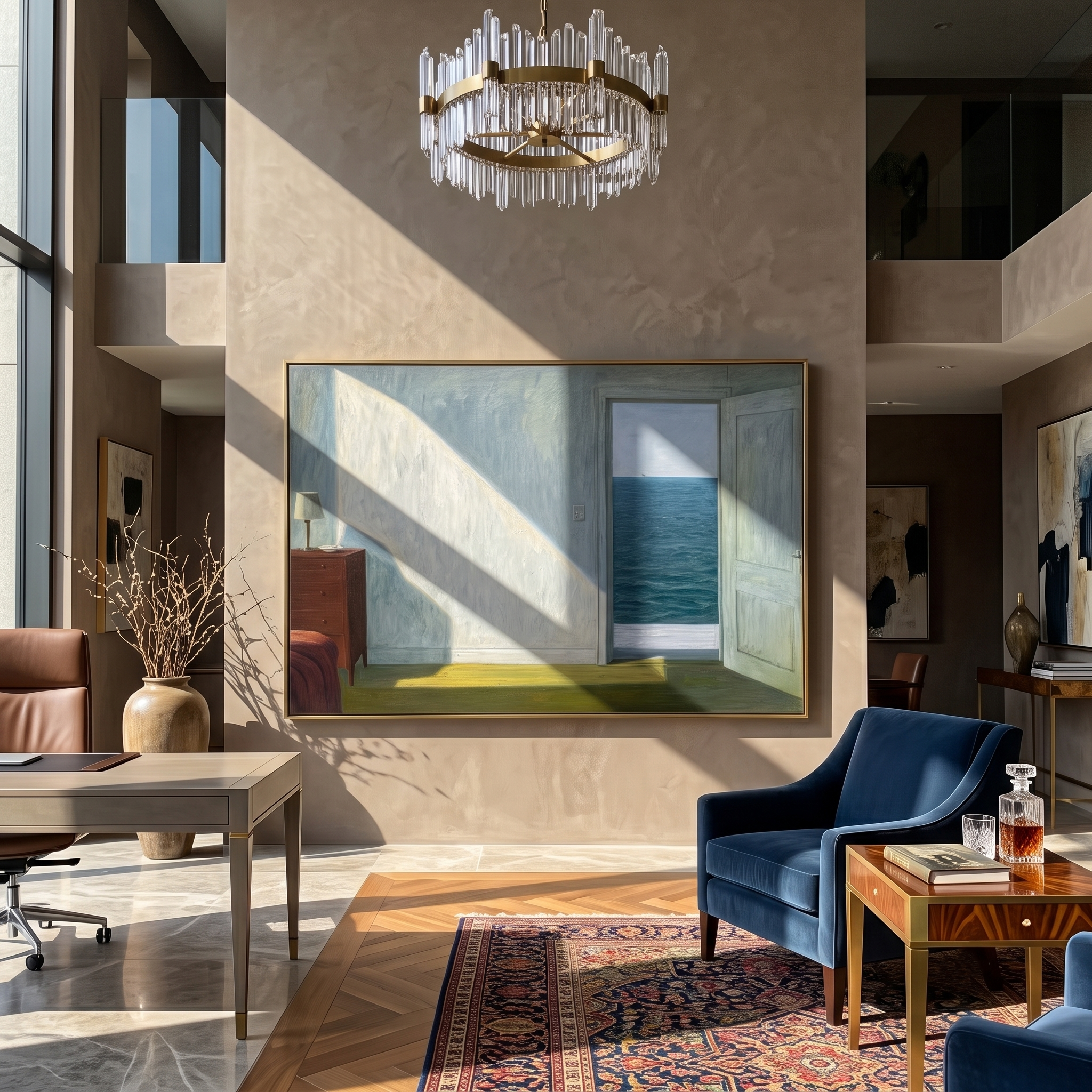 The Shore Beyond – Sunlit Coastal Interior Textured Painting | Contemporary Minimalist Living Room Art