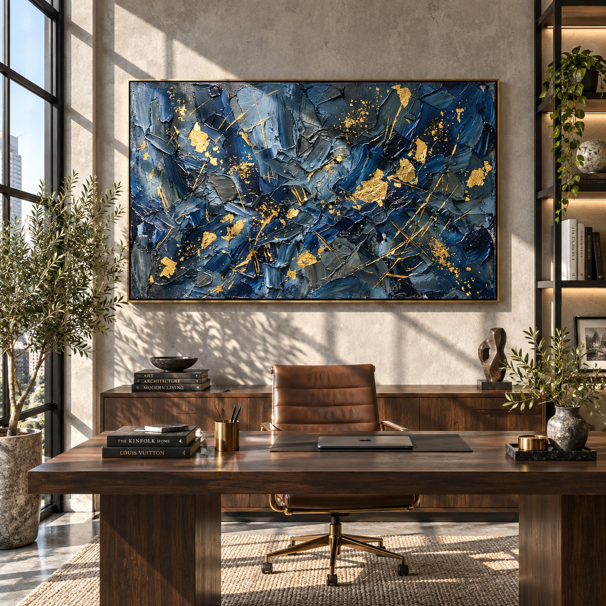 Gold Fractures Midnight Blue presented in an alternate room setting