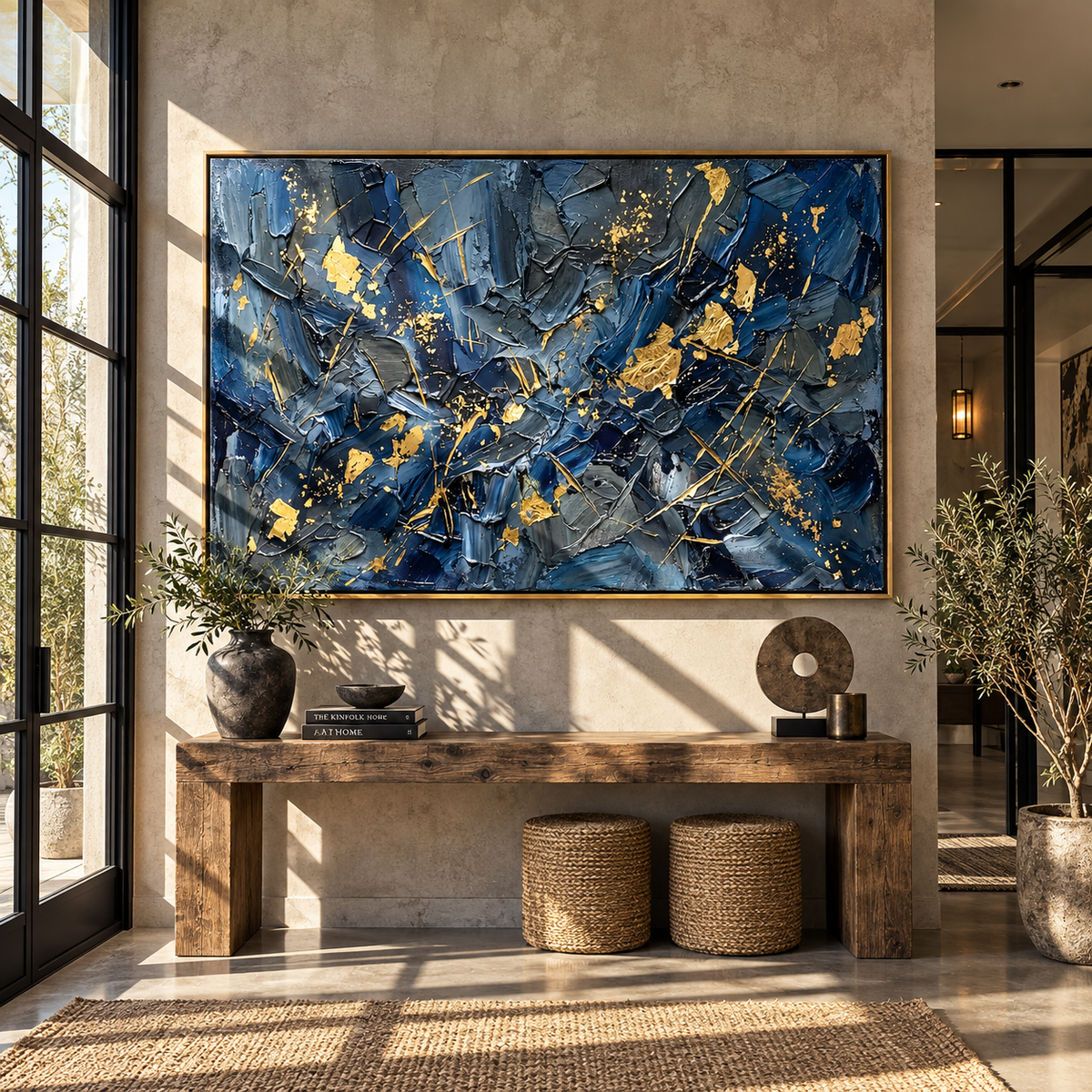 Gold Fractures Midnight Blue displayed with natural materials and modern decor