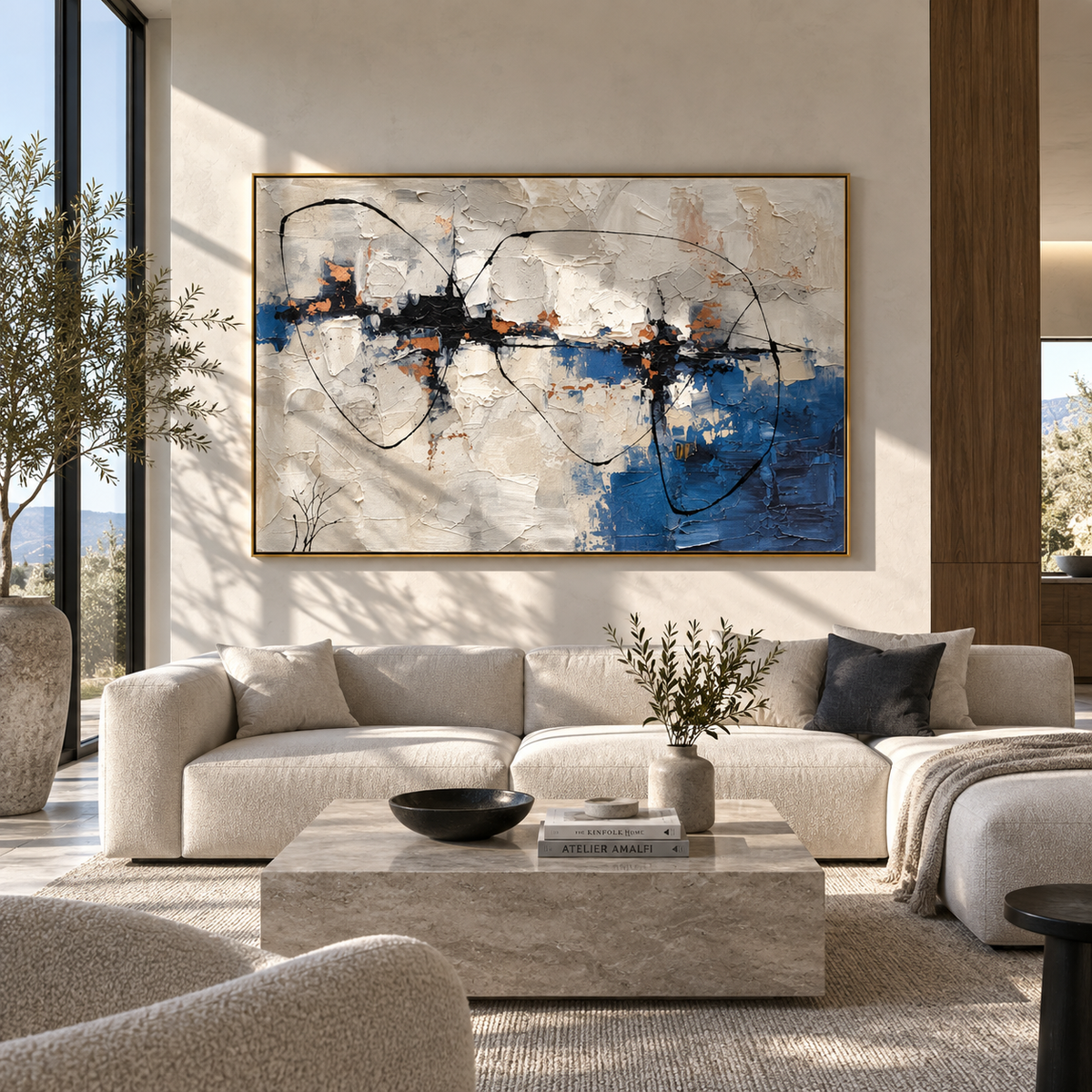 Black Lines Cross Silence horizontal painting styled as a refined focal point