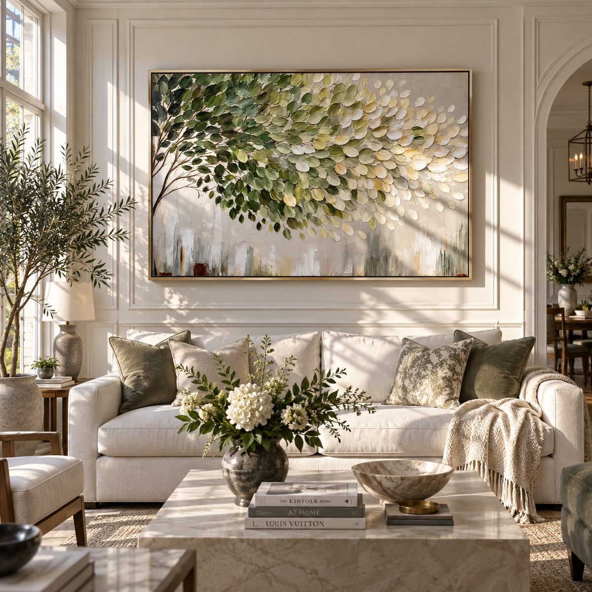 Leaves Drift Into Light displayed with natural materials and modern decor