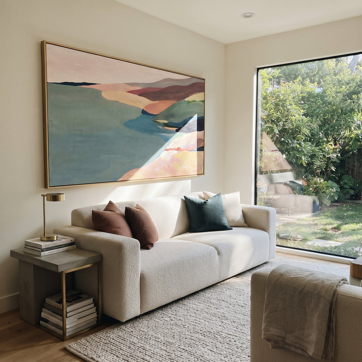 Coastline in Pastel Calm textured wall art shown in a contemporary room setting