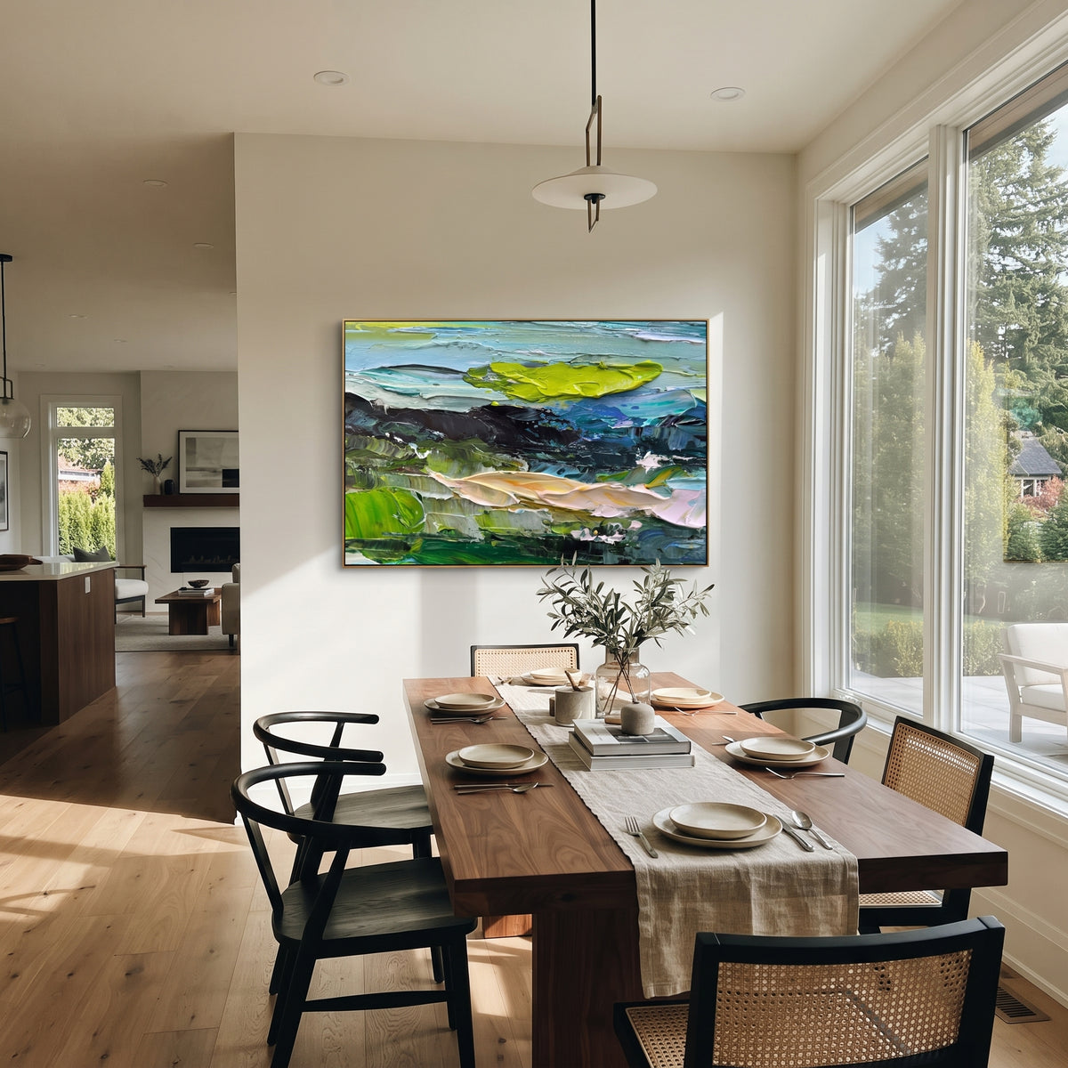 Green Tide Breaking artwork shown with modern interior materials