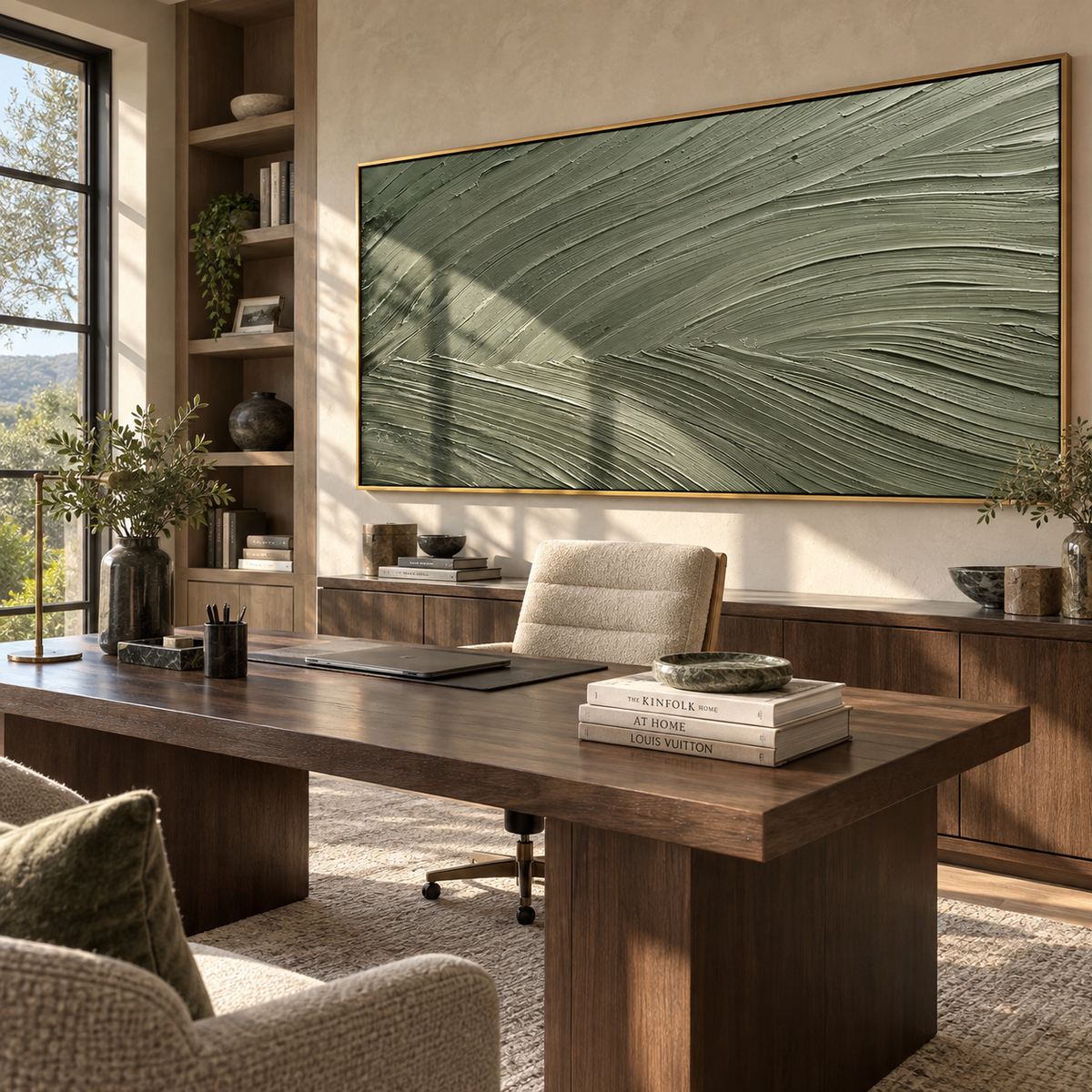 Forest Wind Across Grass textured wall art shown in a contemporary room setting