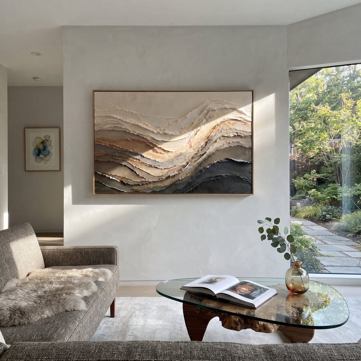 Desert Layers at Dawn horizontal painting displayed as a room focal point