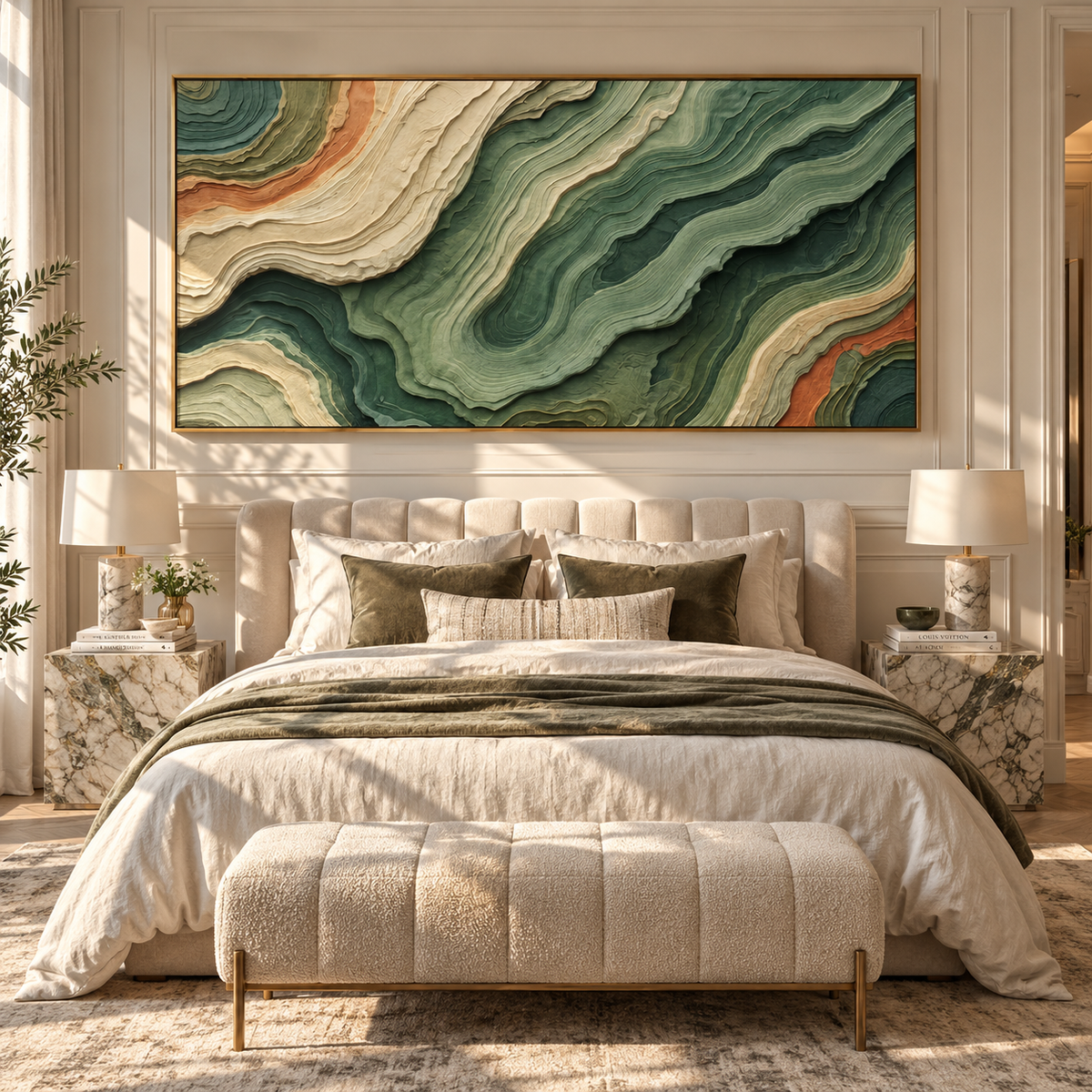 Terracotta Ridges Unfold artwork shown with modern interior materials