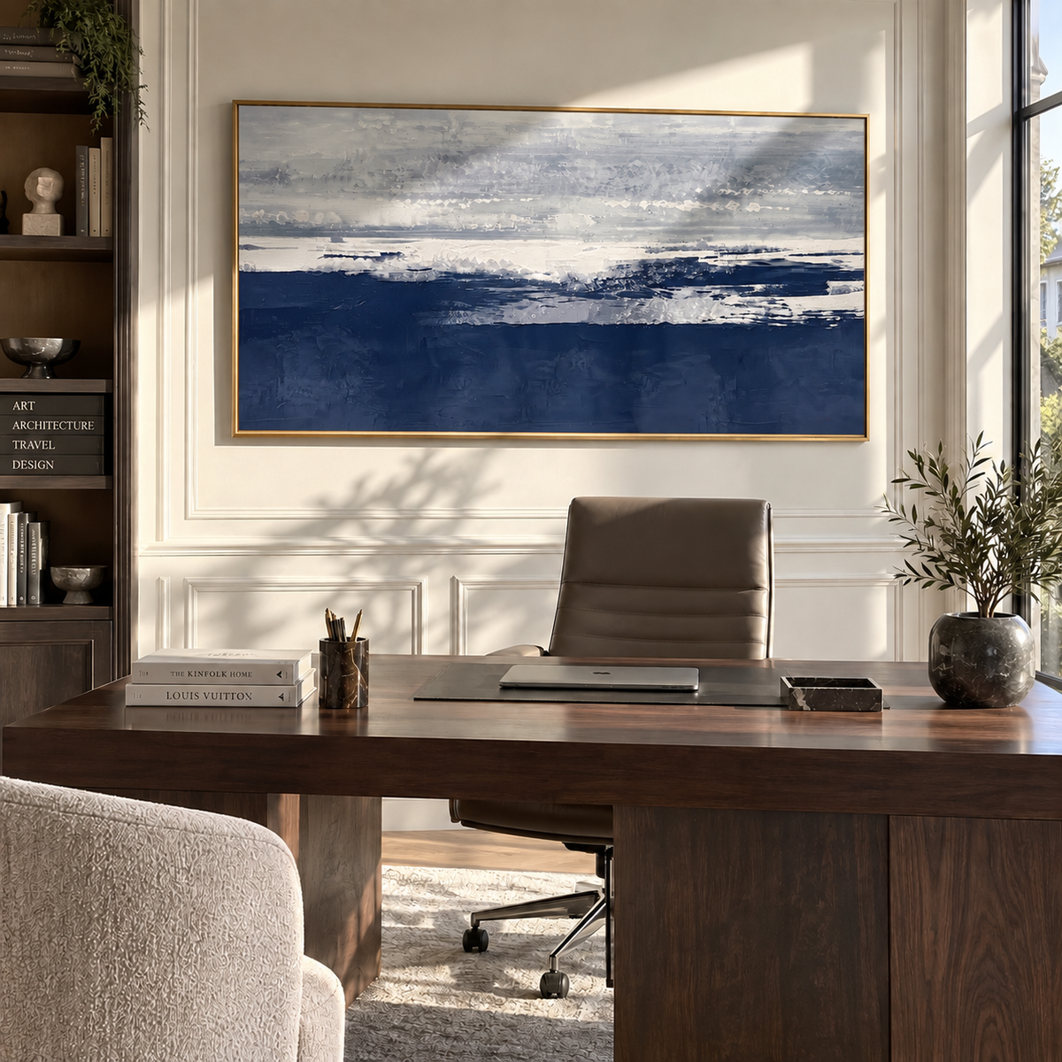 Winter Horizon at Night textured wall art shown in a contemporary room setting