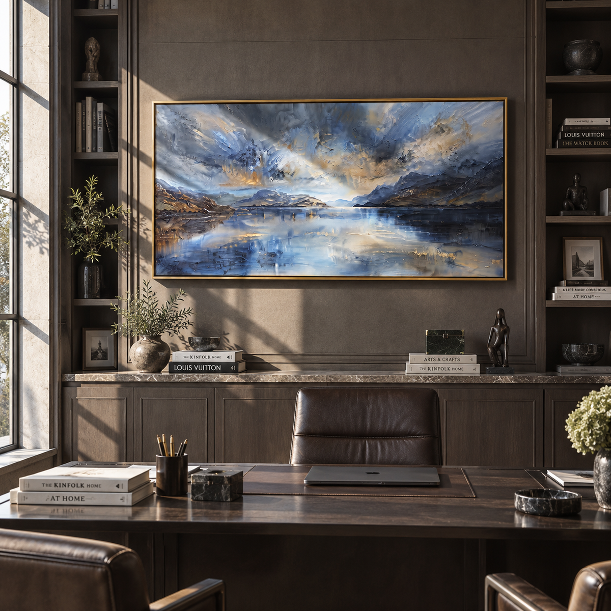 Storm Light Over Water textured wall art shown in a contemporary room setting