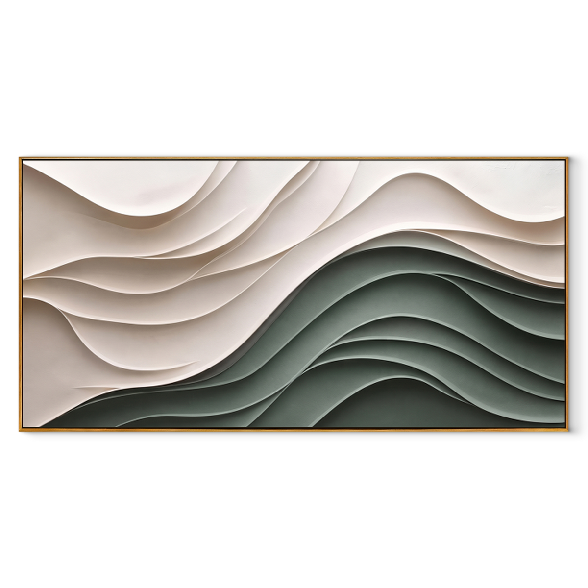 Pale Dunes in Shadow – Ivory Sage Layered Wave Painting | Modern Horizontal Wall Art
