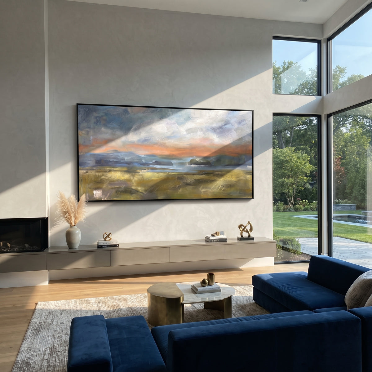 Evening Settles on Fields presented in an alternate styled interior