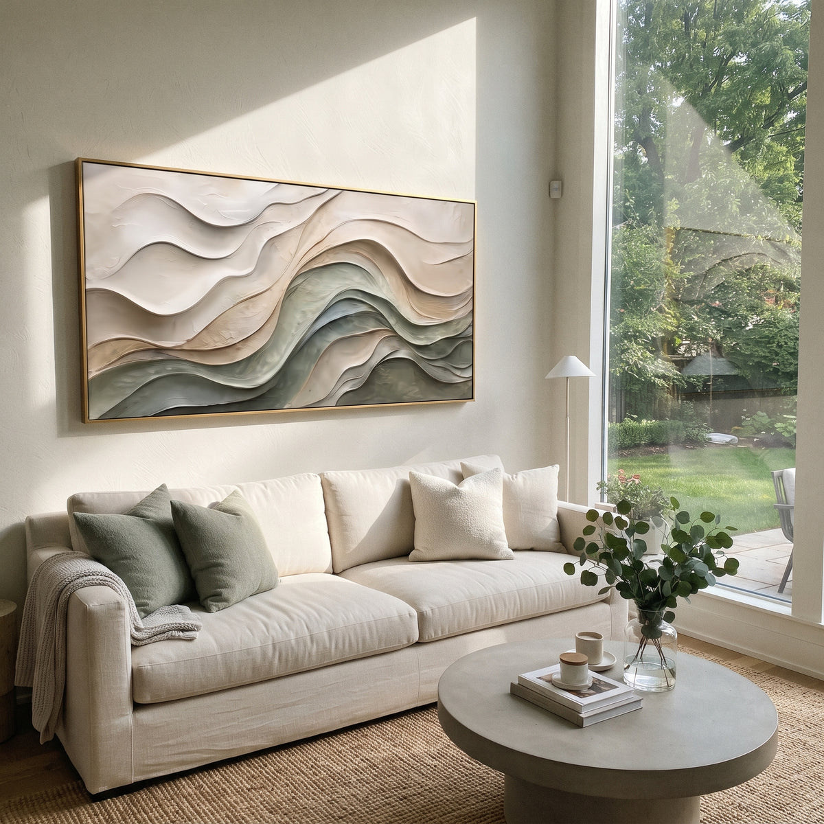 Stone Waves Remember textured wall art shown in a contemporary room setting