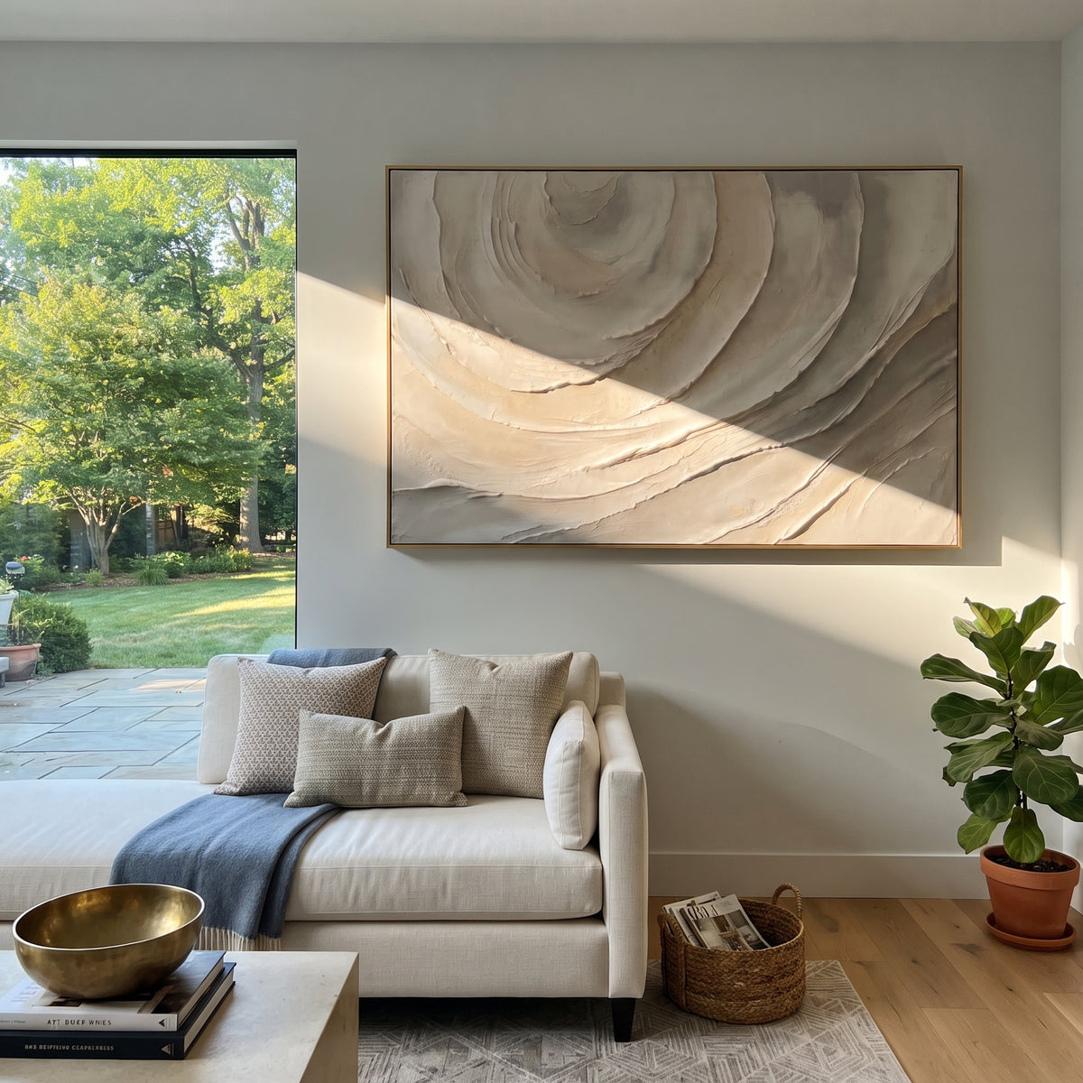 Ivory Tides Gather textured wall art shown in a contemporary room setting