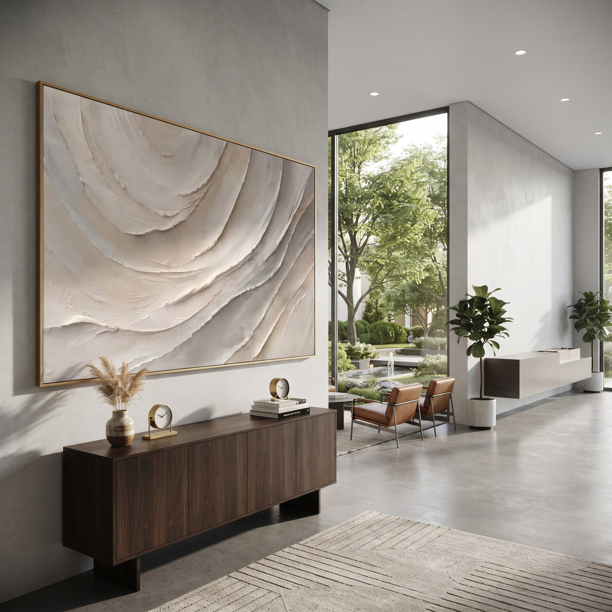 Ivory Tides Gather horizontal painting displayed as a room focal point