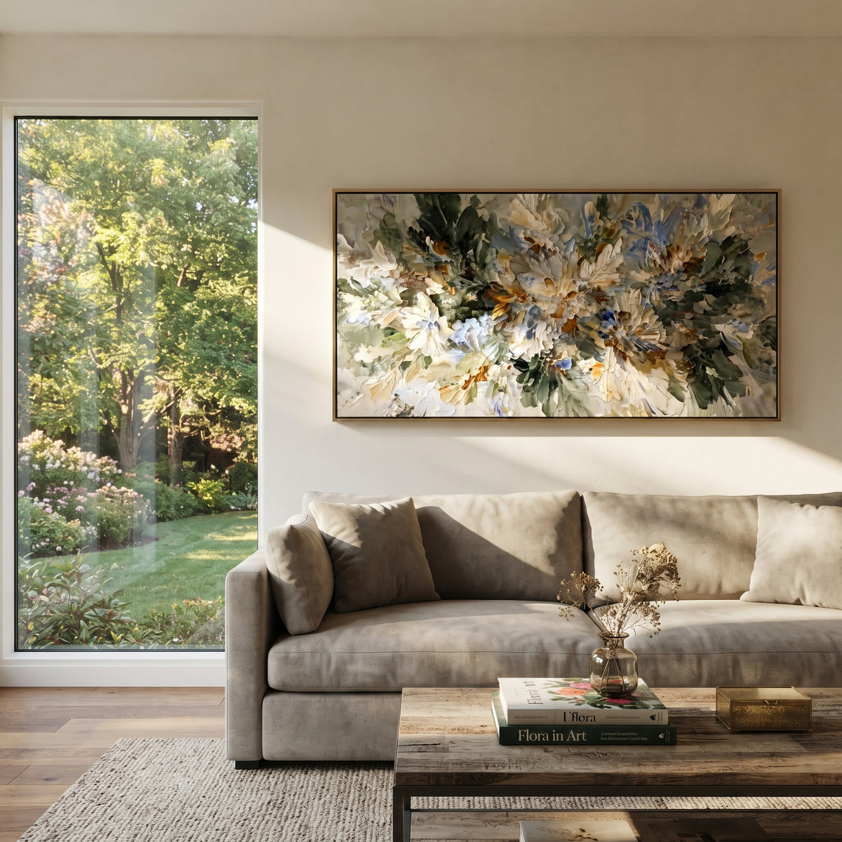 White Bloom Explodes artwork shown with modern interior materials