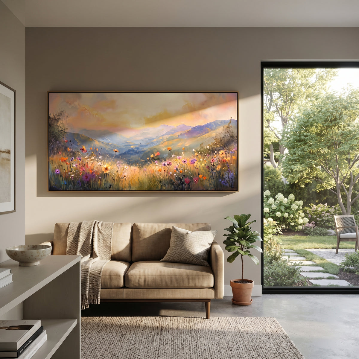 Dawn Over Flowered Valley presented in an alternate styled interior