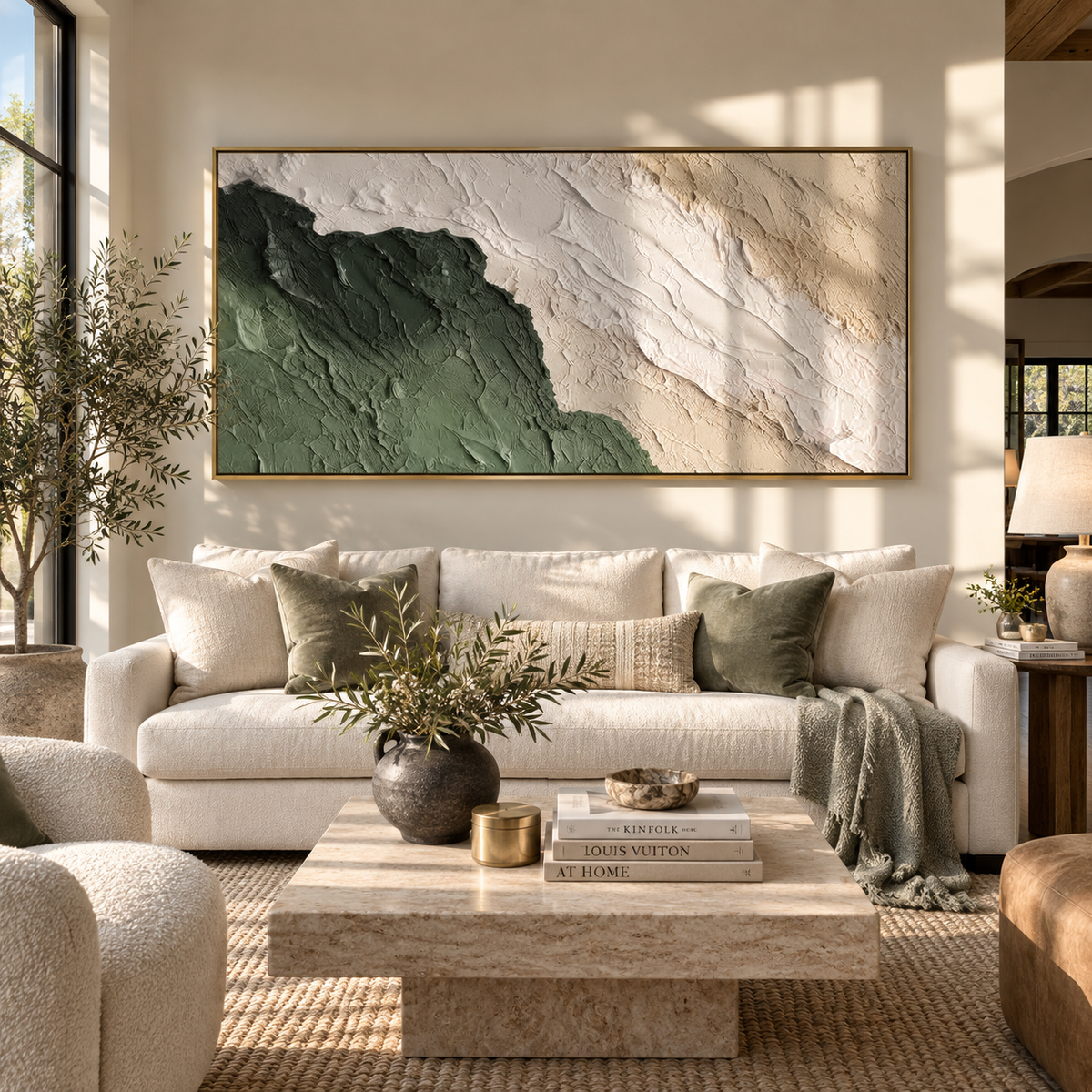 Forest Edge in Relief horizontal painting displayed as a room focal point