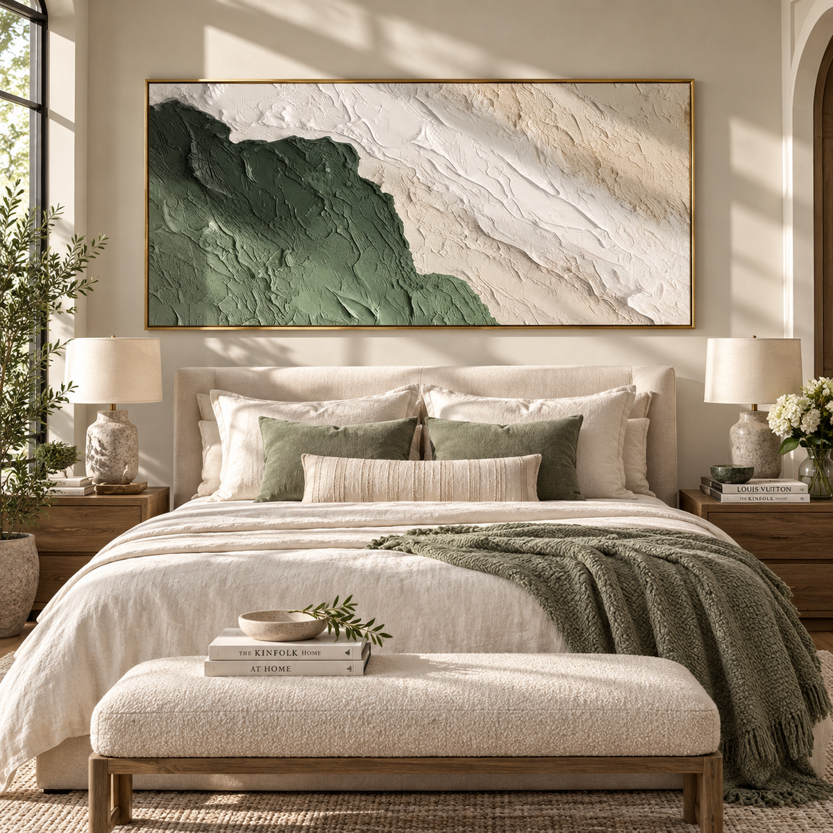 Forest Edge in Relief artwork shown with modern interior materials
