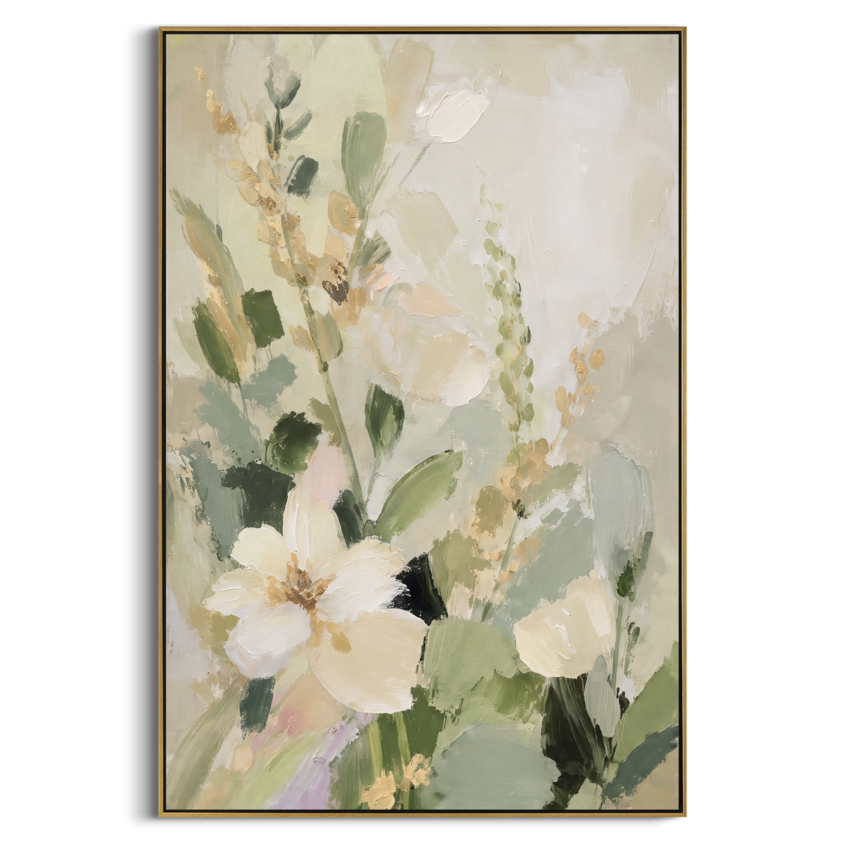 Garden Light Climbs vertical painting in a wood frame on a white background