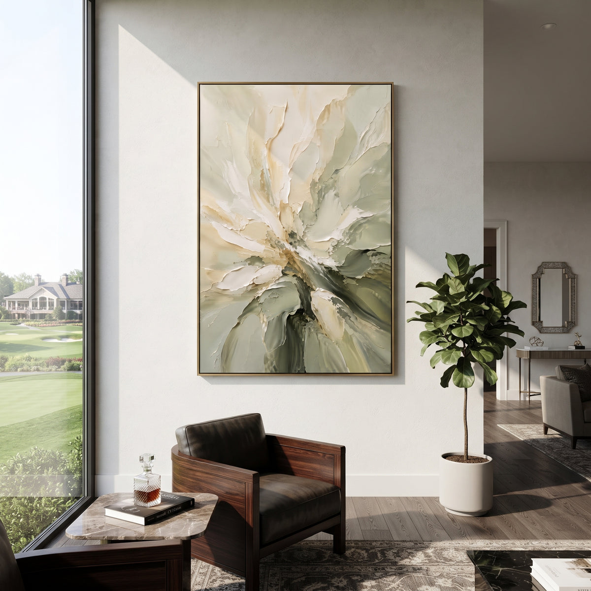 Ivory Flower Turns painting presented in an alternate room setting