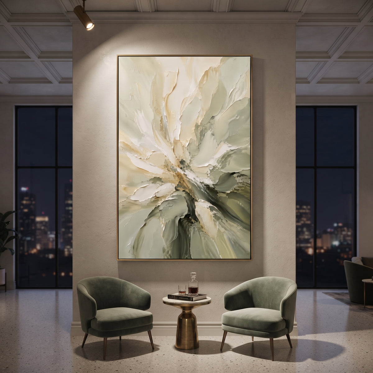 Ivory Flower Turns artwork styled as a refined interior focal point