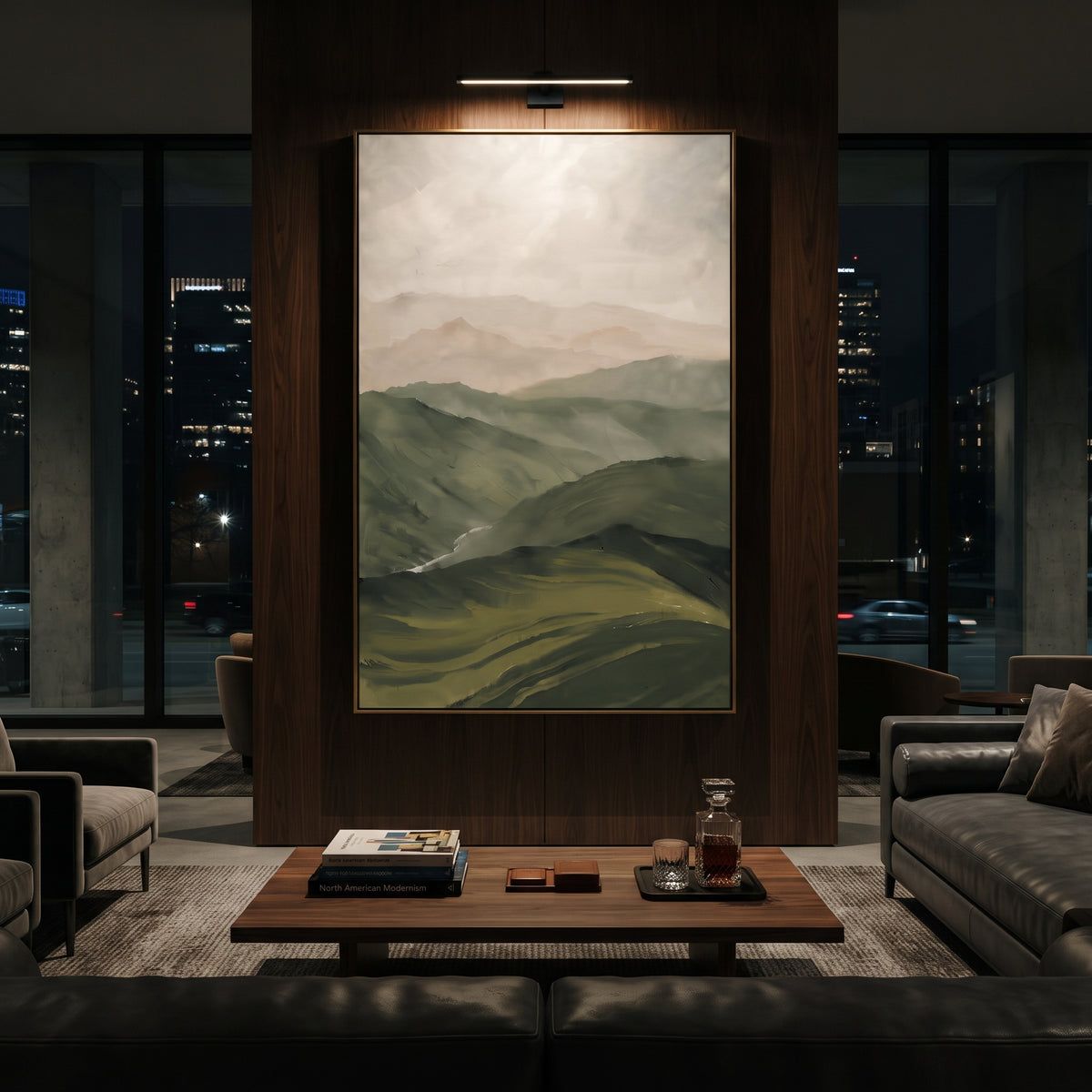 Mountains Fade Into Sage artwork styled as a refined interior focal point