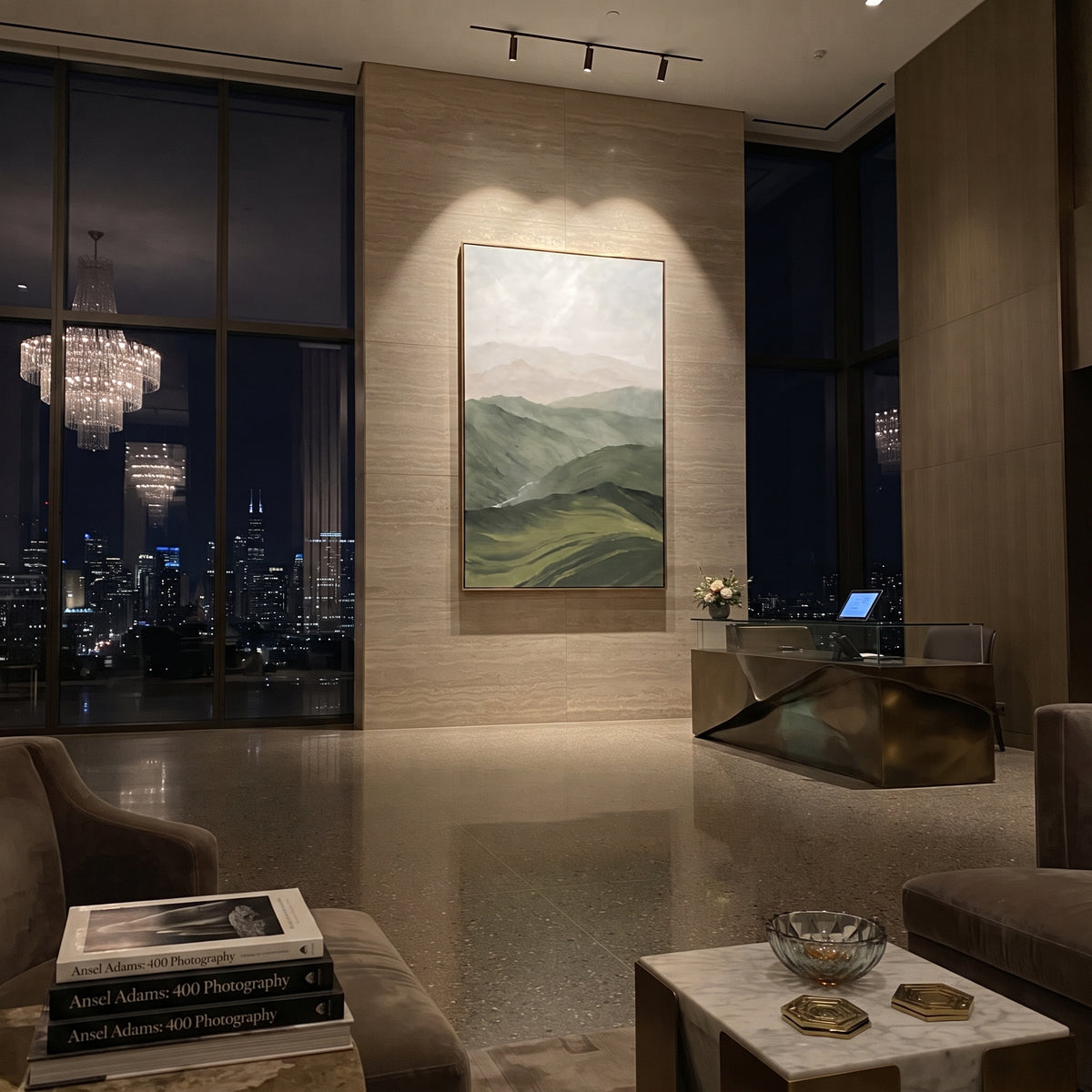 Mountains Fade Into Sage displayed with natural materials and quiet decor