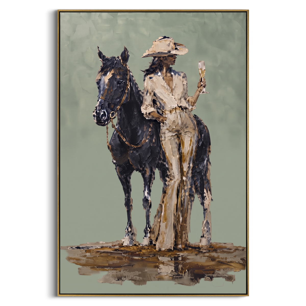 Sage Rider Stands Tall vertical painting in a wood frame on a white background