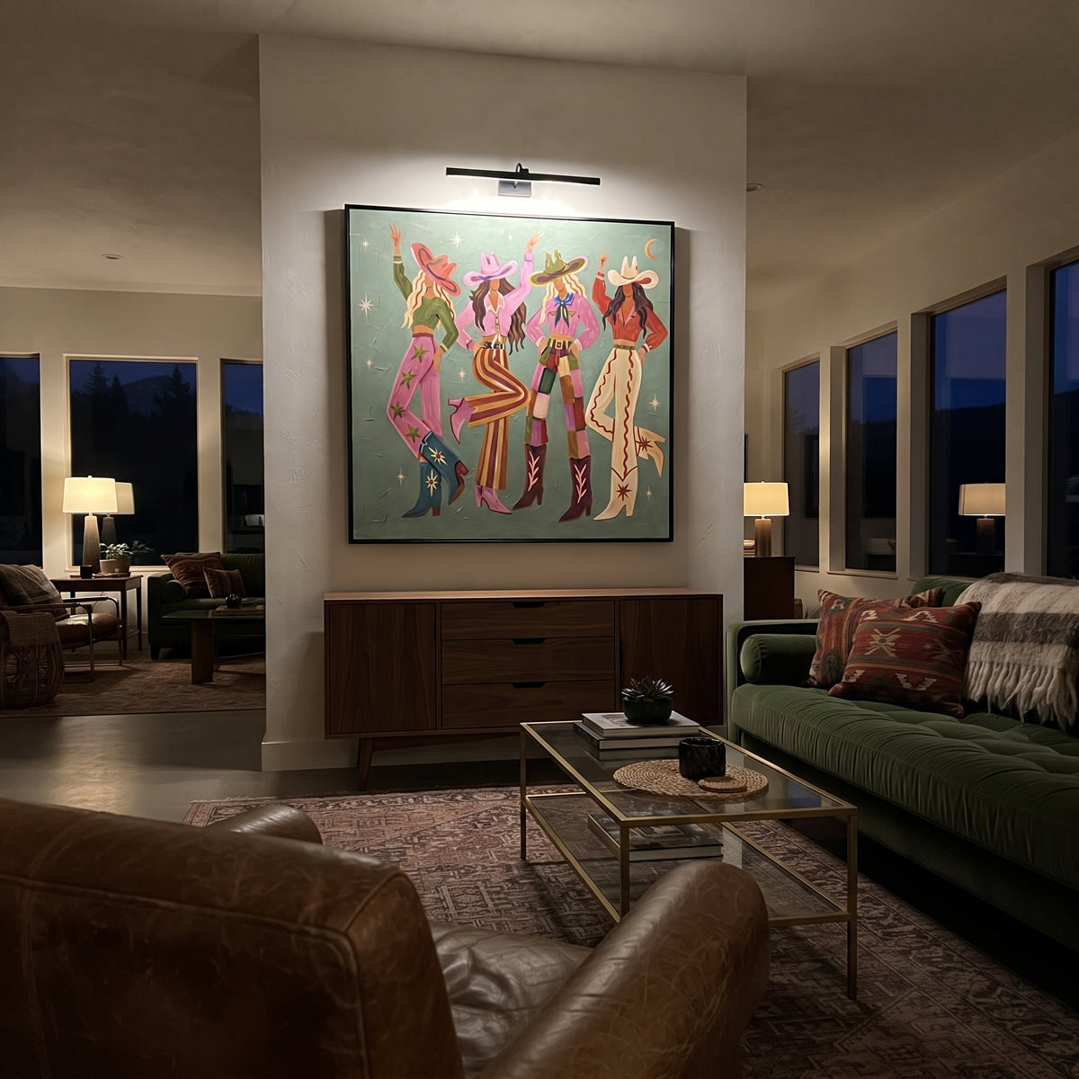 Cowgirls Gather Under Stars displayed with natural materials and quiet decor