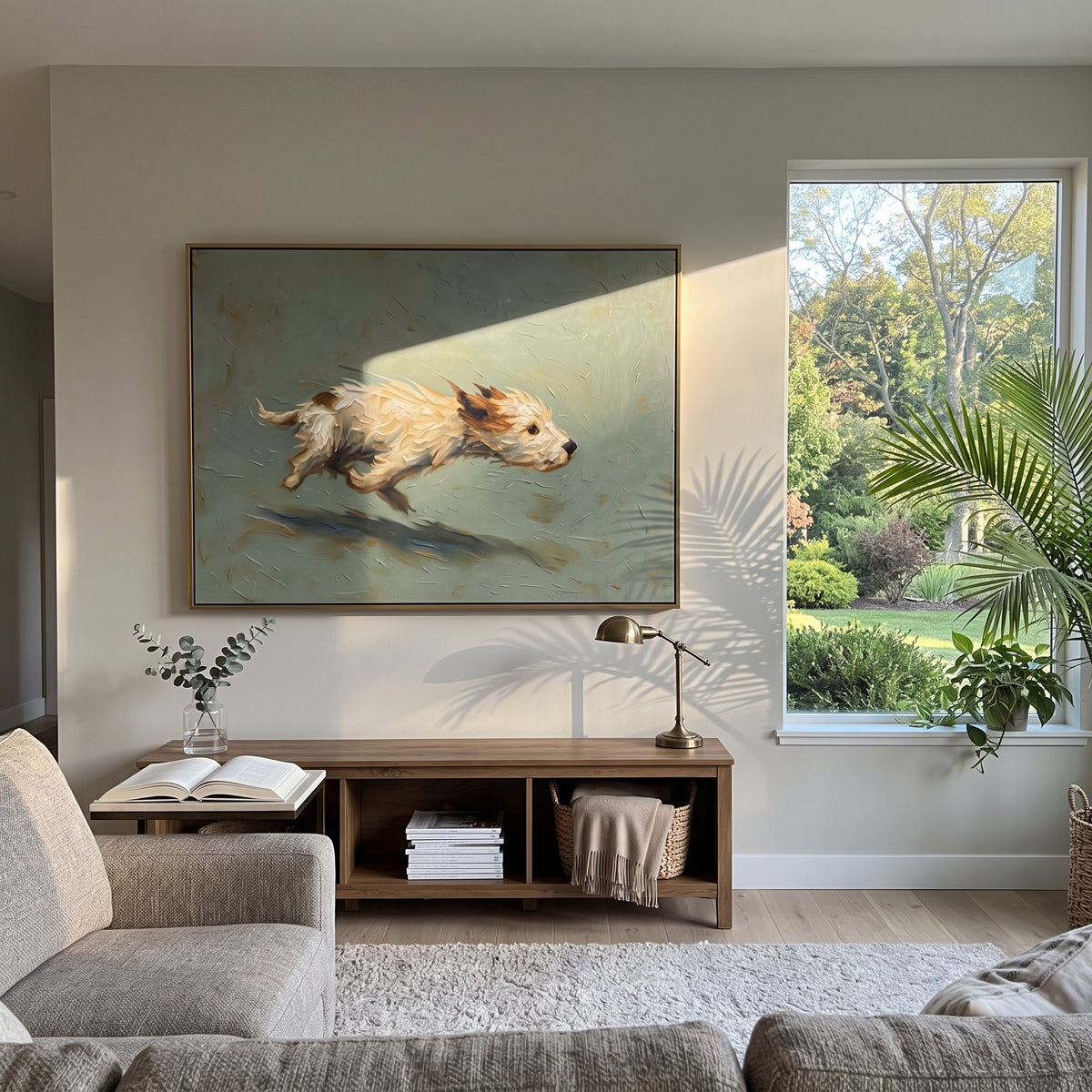 White Bison Breaks Away painting presented in an alternate room setting