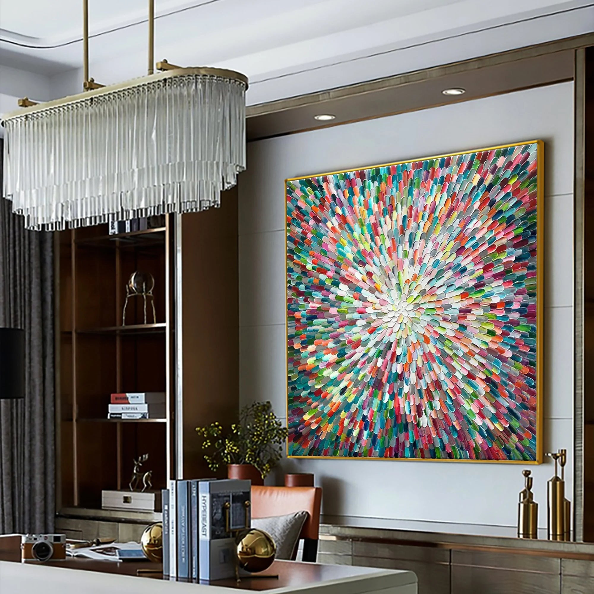 Prismatic Burst – Hand-Painted Multicolored Rainbow Palette Knife 3D Abstract Painting | Bold Abstract Palette Knife Living Room Art
