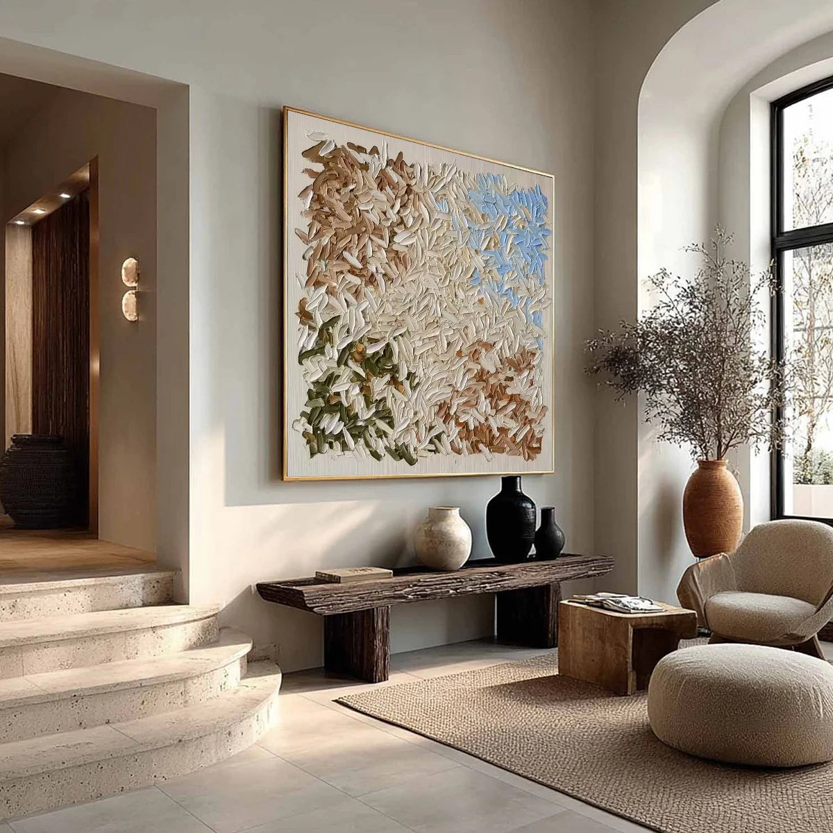 Vintage Mosaic – Earthy Tone Plaster Relief Abstract Painting | Modern Abstract Living Room & Office Art