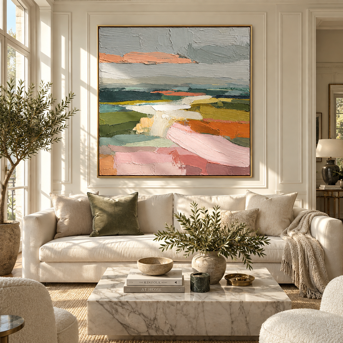 Pastel Fields Beyond Water shown above coordinated modern furnishings