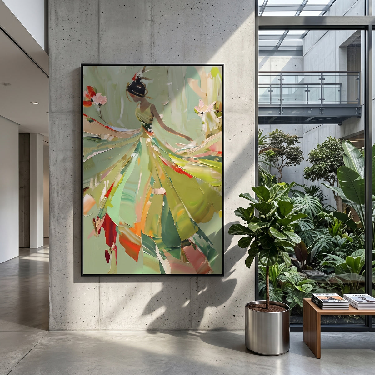 Sage Dress Finds Rhythm painting presented in an alternate room setting