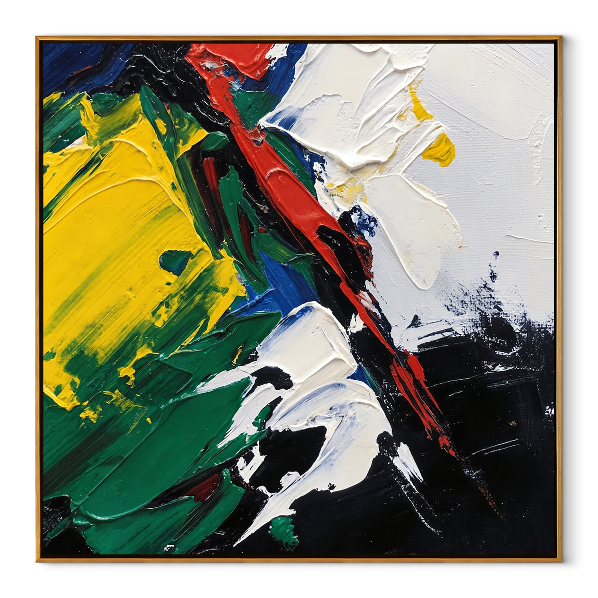 Color Cuts Through Silence square canvas artwork in a wood frame on a white background