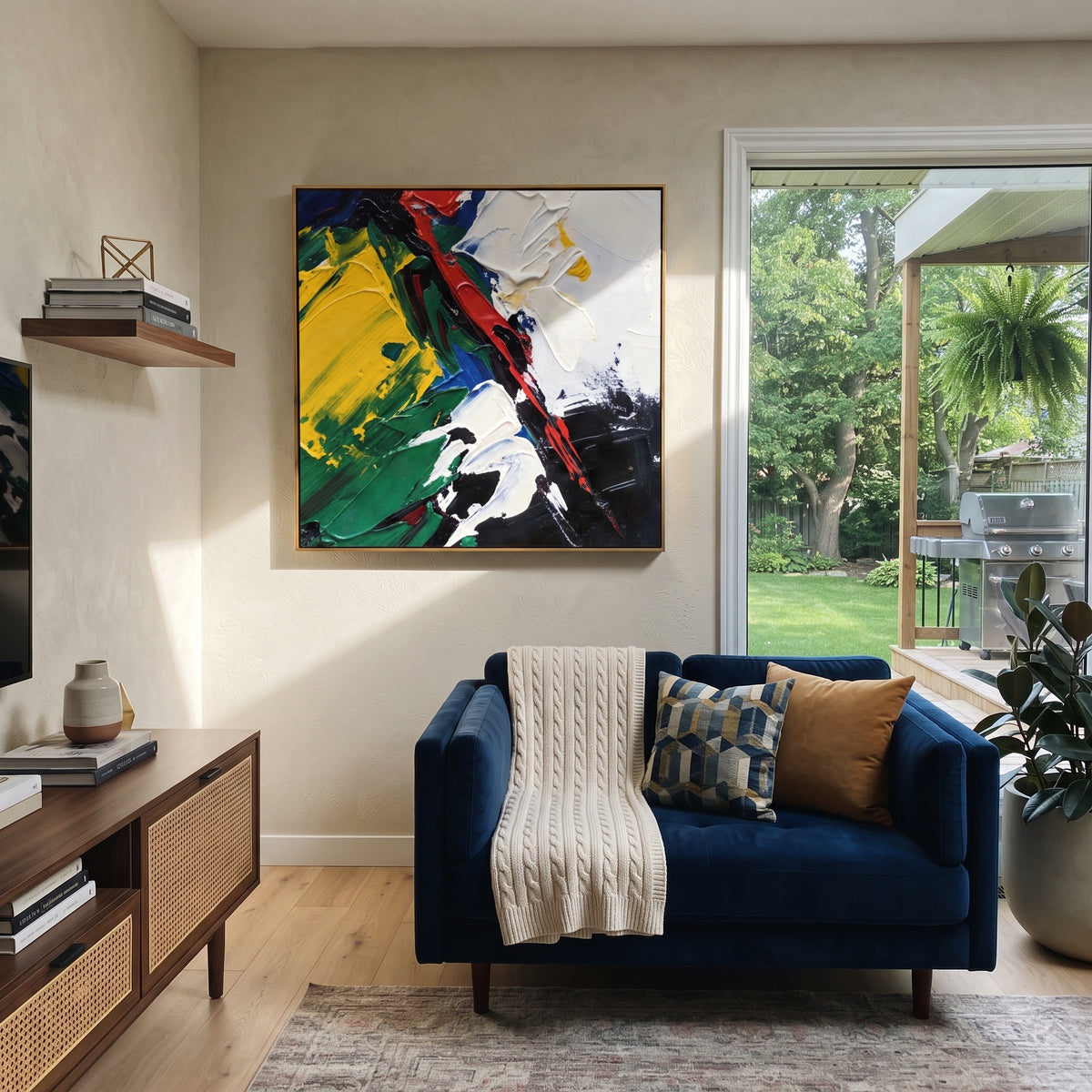 Color Cuts Through Silence textured wall art shown in a contemporary room setting