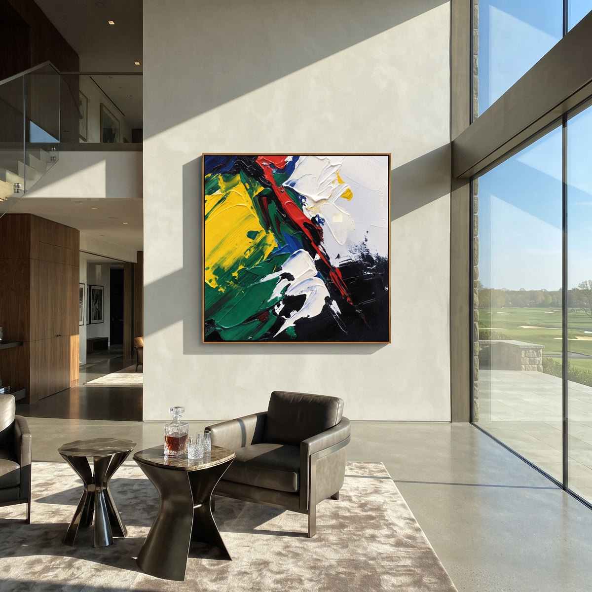Color Cuts Through Silence artwork shown with modern interior materials