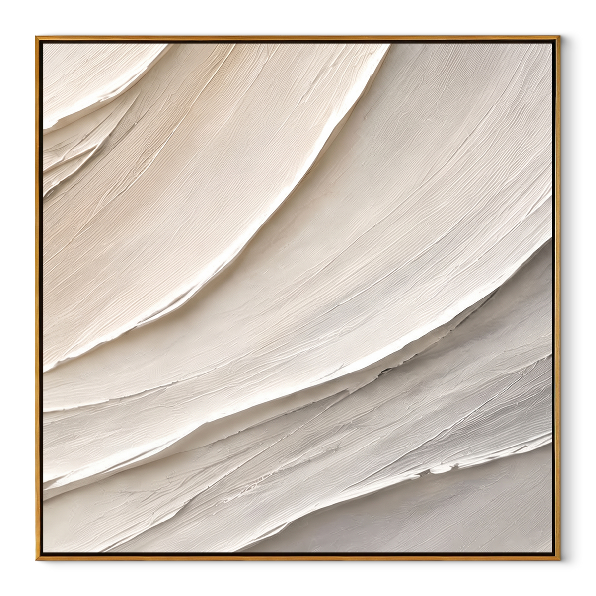 Ivory Folds Ascending square canvas artwork in a wood frame on a white background
