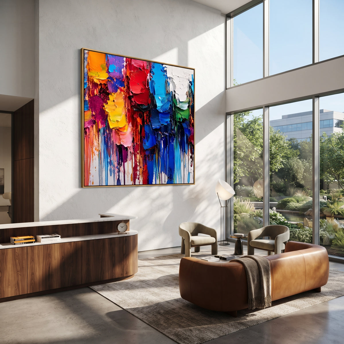 Painted Blocks Falling square painting displayed as a room focal point