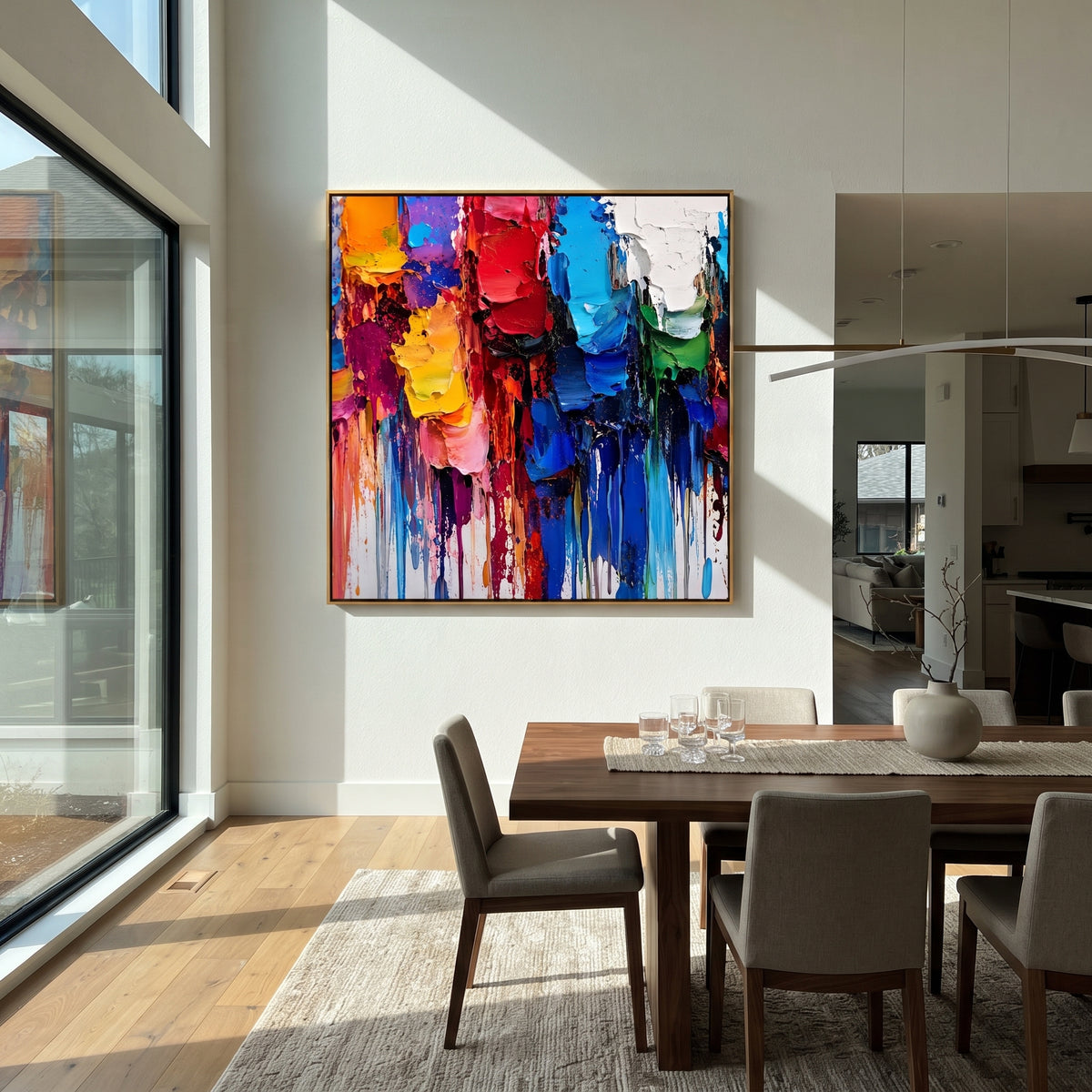 Painted Blocks Falling artwork shown with modern interior materials
