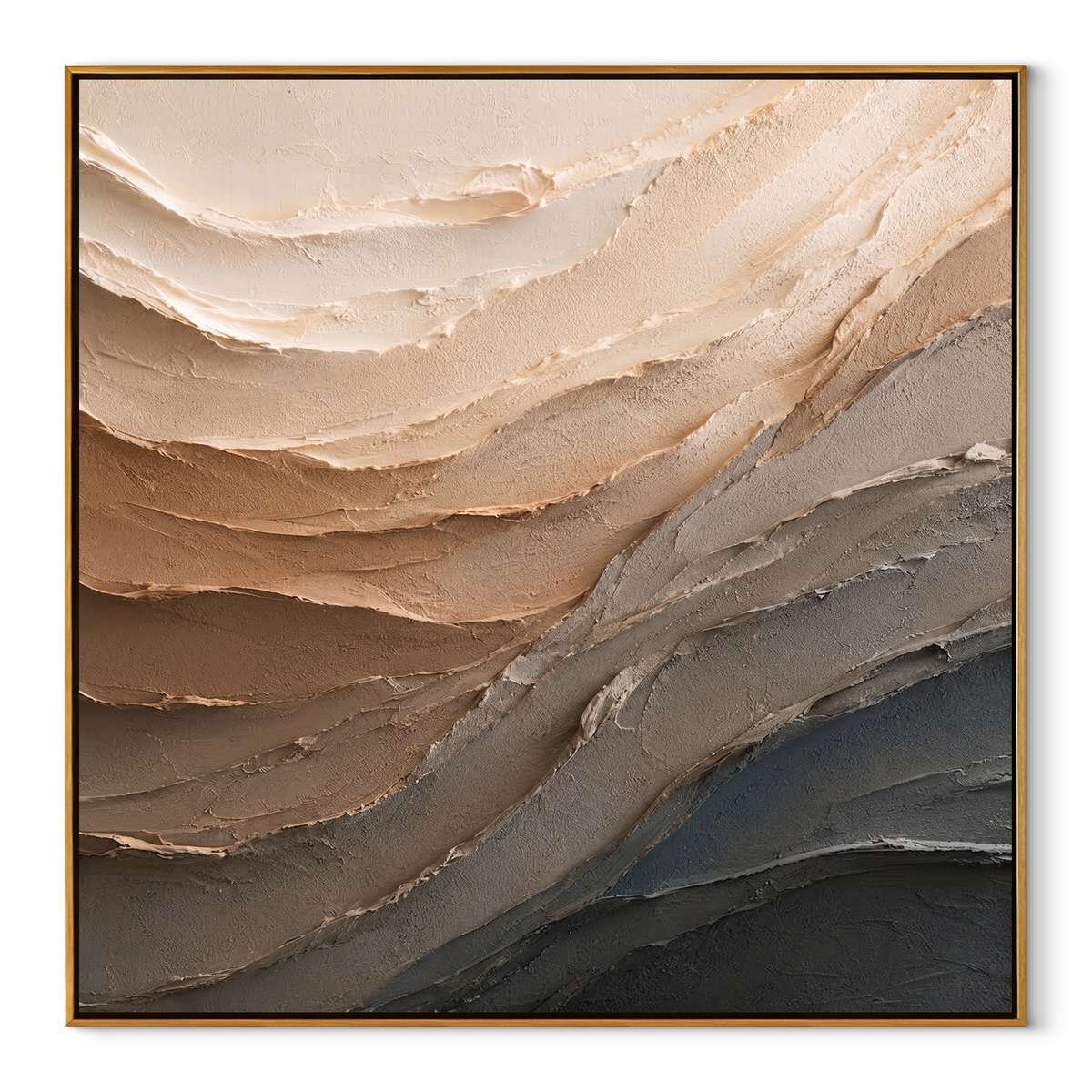 Sandstone Tides Turn square canvas artwork in a wood frame on a white background