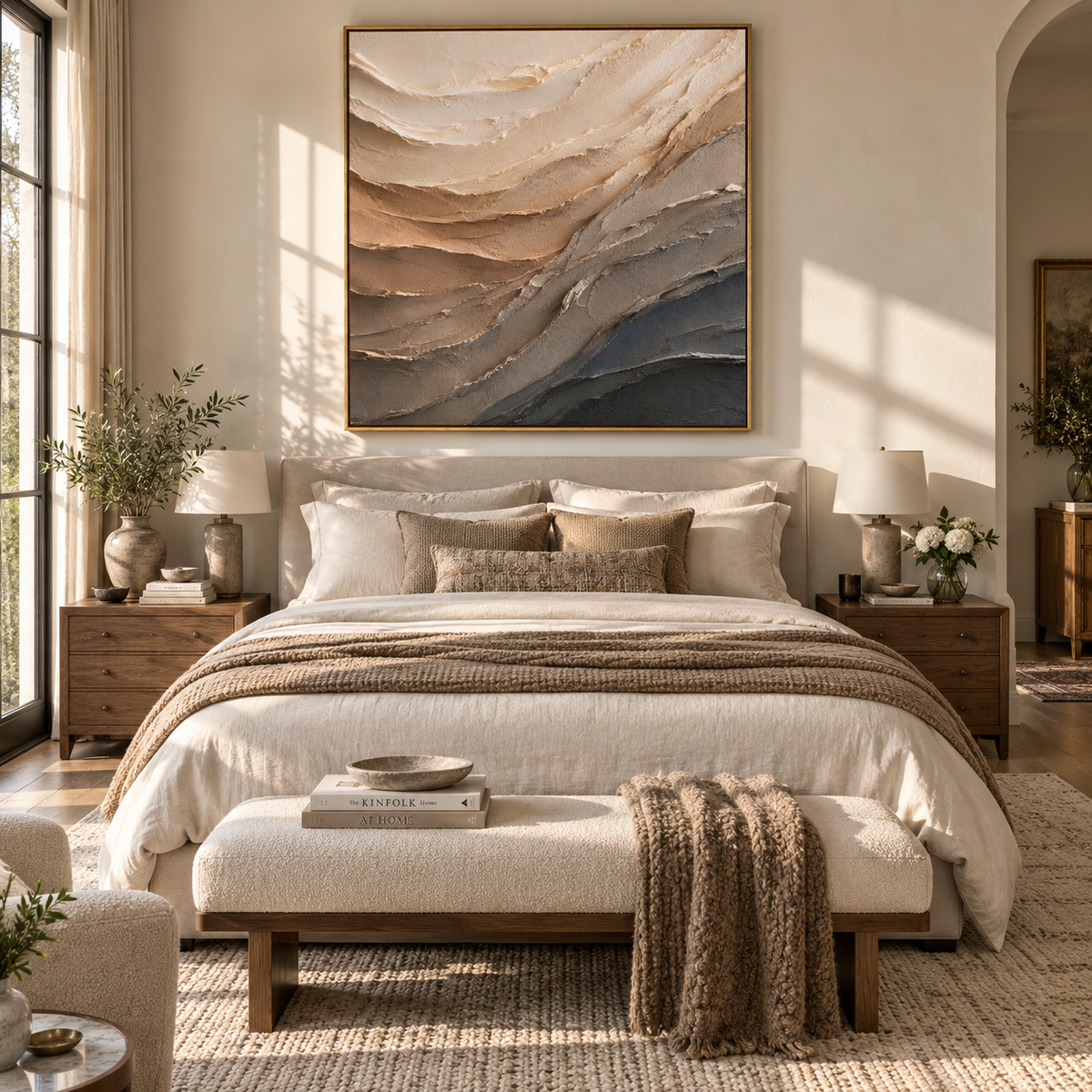 Sandstone Tides Turn square painting displayed as a room focal point