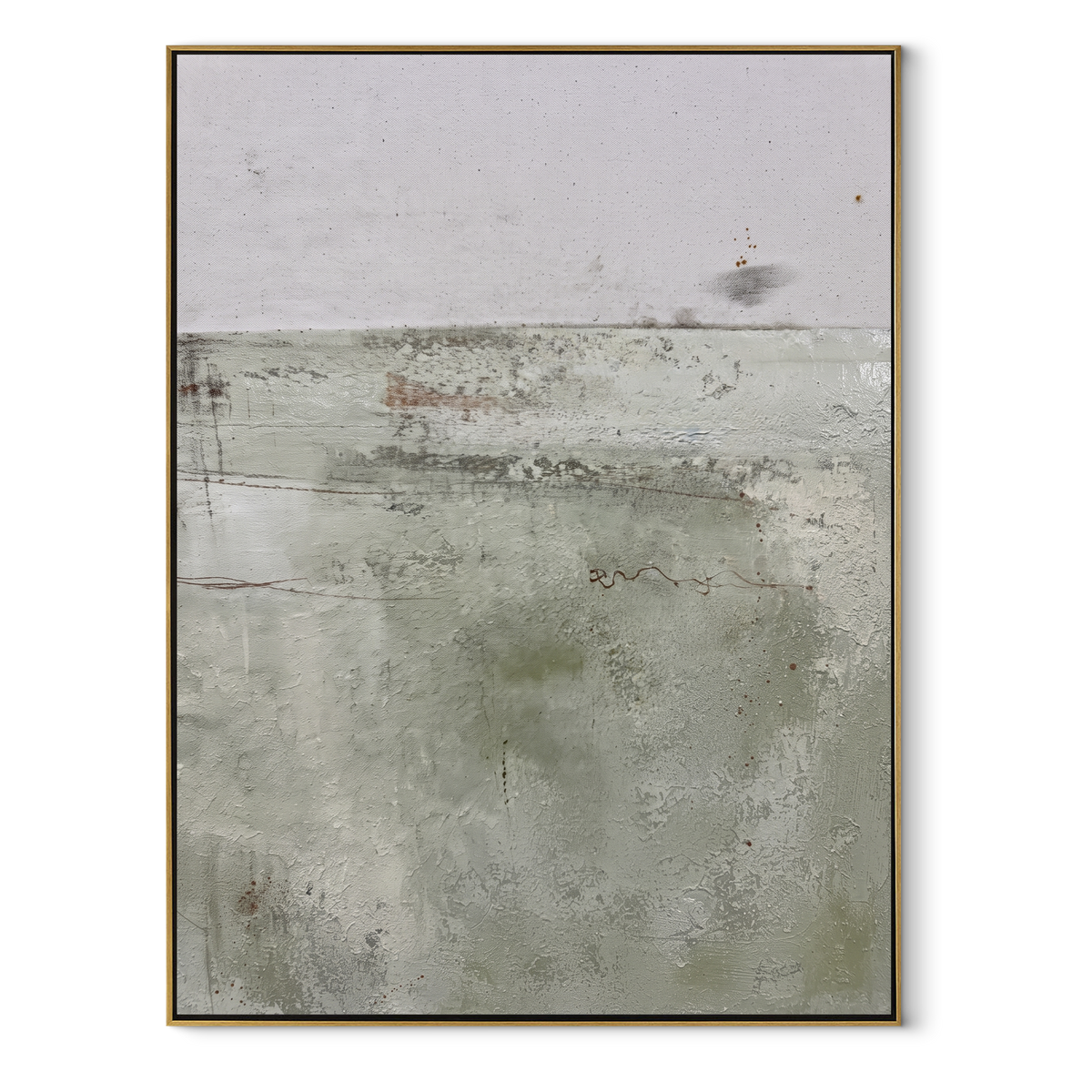 Slate Onyx Gilded Tides Interval - textured abstract painting in a wood frame on white